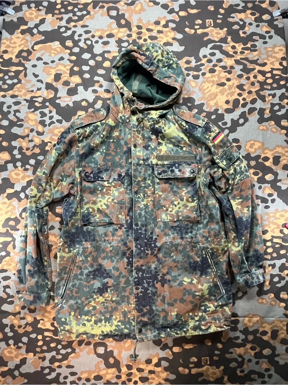 Men's Flecktarn Camouflage Hooded Field Jacket - Green/Brown